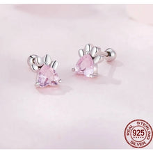Load image into Gallery viewer, 925 Sterling Silver Pink CZ Paw Print Stud Earrings