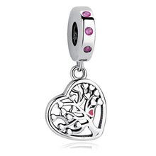 Load image into Gallery viewer, 925 Sterling Silver Pink CZ Tree of Life Heart Dangle Charm