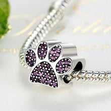 Load image into Gallery viewer, 925 Sterling Silver Pink CZ Paw Print Bead Charm