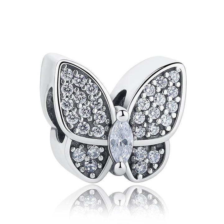 925 Sterling Silver Clear CZ Butterfly Bead Charm