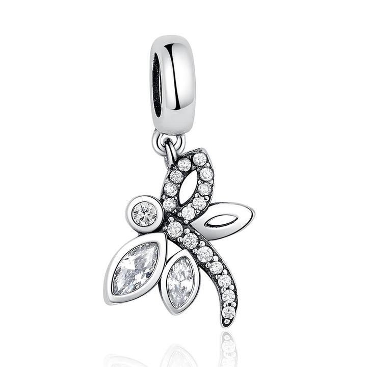 925 Sterling Silver CZ Dragonfly Dangle Charm