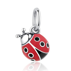 925 Sterling Silver Red and Black Enamel Ladybird Dangle Charm