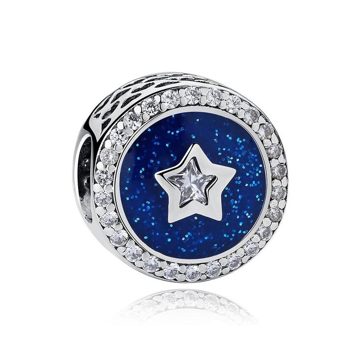 925 Sterling Silver Mid-Night Blue Sky Star Bead Charm