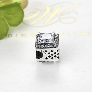 925 Sterling Silver Square CZ Bead Charm