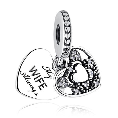 925 Sterling Silver Always My Wife Hearts Dangle Charm