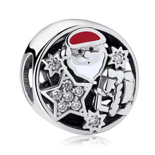 Load image into Gallery viewer, 925 Sterling Silver CZ Red Enamel Santa Christmas Bead Charm