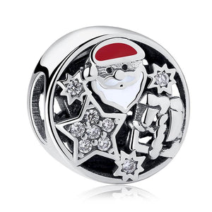 925 Sterling Silver CZ Red Enamel Santa Christmas Bead Charm