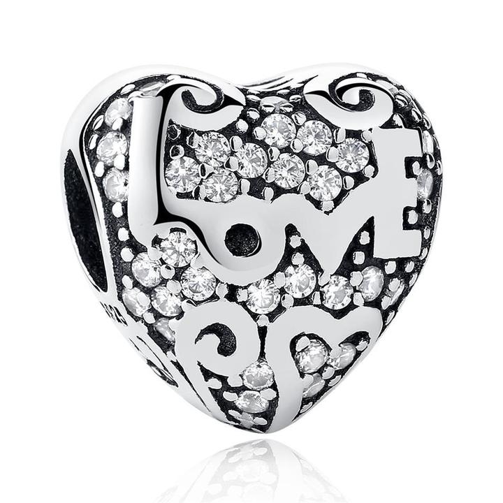 925 Sterling Silver Love CZ Heart Bead Charm