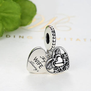 925 Sterling Silver Always My Wife Hearts Dangle Charm