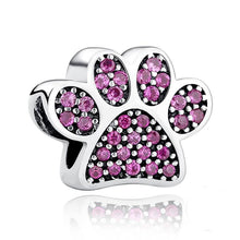 Load image into Gallery viewer, 925 Sterling Silver Pink CZ Paw Print Bead Charm