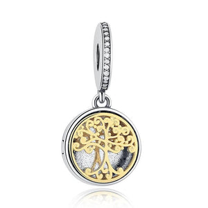 925 Sterling Silver Gold Plated Family Tree LOCKET Dangle Charm