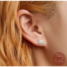 Load image into Gallery viewer, 925 Sterling Silver Green and Pink Enamel Daisy Stud Earrings