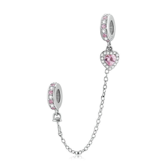 Pink CZ Heart SILICONE Safety Chain