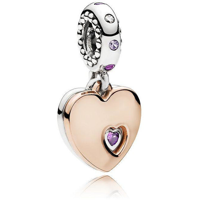 925 Sterling Silver Rose Gold Plated Hearts Dangle Charm