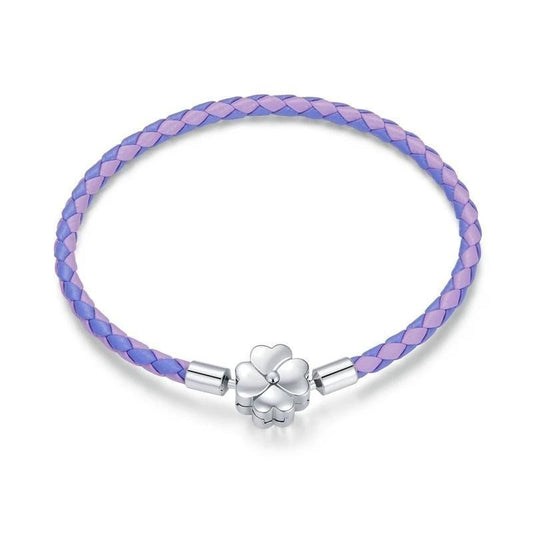 Clover Clasp Purple Single Leather Charm Bracelet