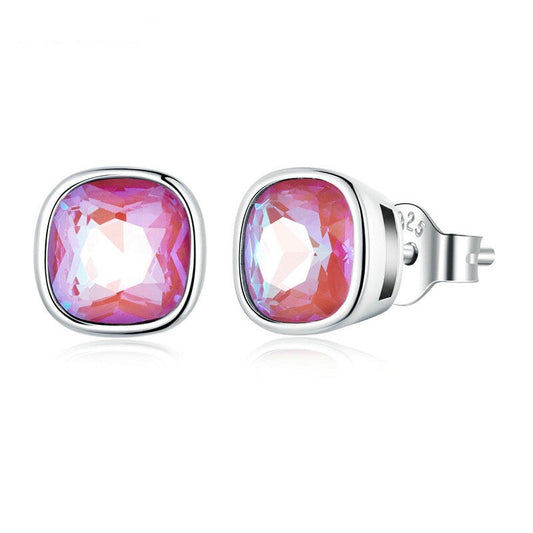 Red Cz Squircle Stud Earrings