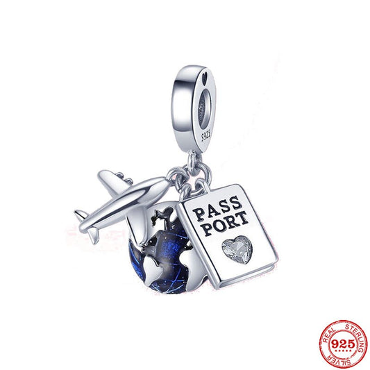 Passport Airplane and Globe Dangle Charm