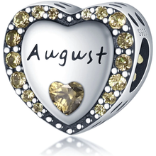 Load image into Gallery viewer, 925 Sterling Silver Heart Shaped Birthstone Month Bead Charm
