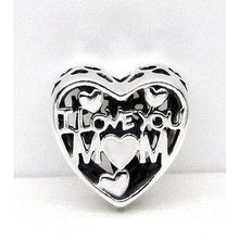 Load image into Gallery viewer, 925 Sterling Silver Openwork I Love You Mom White Heart Bead Charm