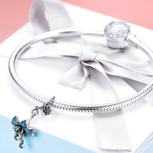 925 Sterling Silver Elegant Blue Flower Dangle Charm