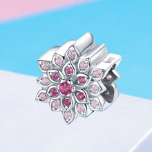 Load image into Gallery viewer, 925 Sterling Silver Pink CZ Lotus Flower Bead Charm