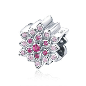 925 Sterling Silver Pink CZ Lotus Flower Bead Charm