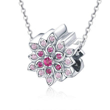 Load image into Gallery viewer, 925 Sterling Silver Pink CZ Lotus Flower Bead Charm
