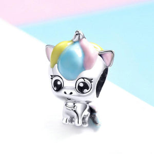 925 Sterling Silver Baby Unicorn Colourful Enamel Bead Charm