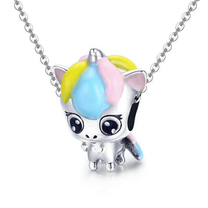 925 Sterling Silver Baby Unicorn Colourful Enamel Bead Charm