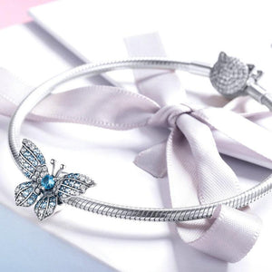 925 Sterling Silver Blue and Clear CZ Butterfly Stopper