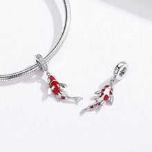Load image into Gallery viewer, 925 Sterling Silver Red Enamel Koi Fish Dangle Charm