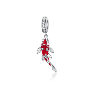 925 Sterling Silver Red Enamel Koi Fish Dangle Charm