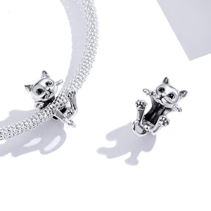 925 Sterling Silver Hanging Cat Bead Charm