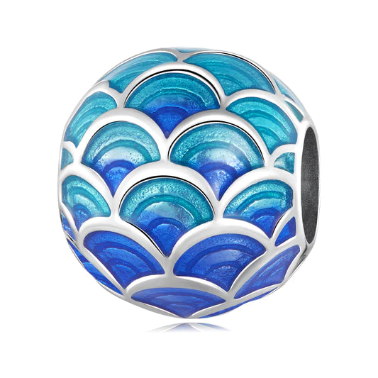 Blue Enamel Fish Scale Ball Bead Charm