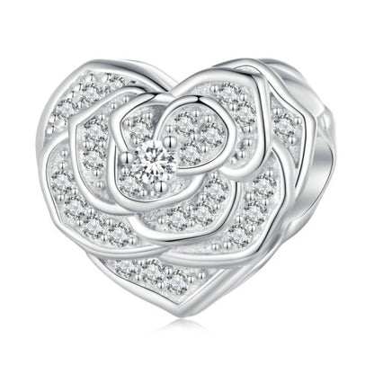 Rose CZ Heart Bead Charm