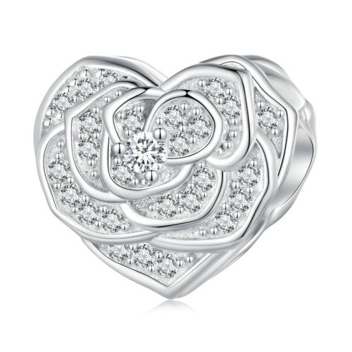 Rose CZ Heart Bead Charm