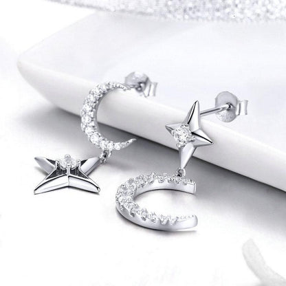 CZ Moon & Star Drop Earrings