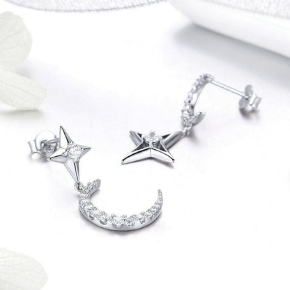 CZ Moon & Star Drop Earrings