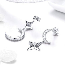 Load image into Gallery viewer, 925 Sterling Silver CZ Moon &amp; Star Drop Earrings