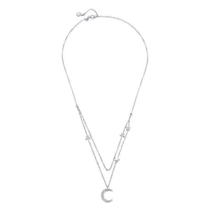 925 Sterling Silver Adjustable Moon and Star CZ Necklace