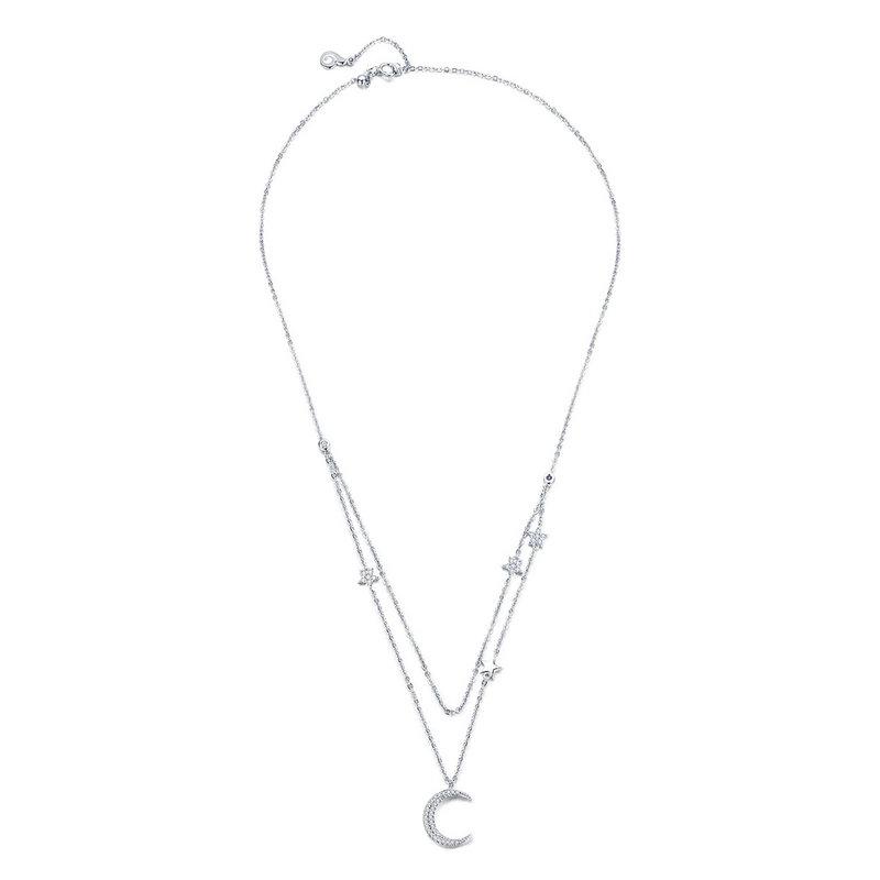 925 Sterling Silver Adjustable Moon and Star CZ Necklace