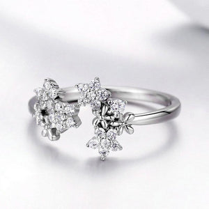 925 Sterling Silver CZ Daisy Adjustable Ring