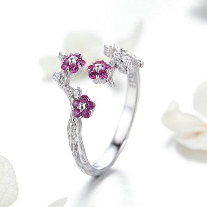 Blooming Plum Flower Adjustable Ring