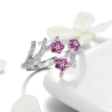 Load image into Gallery viewer, 925 Sterling Silver Blooming Plum Flower Adjustable Ring