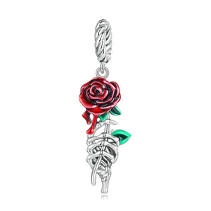 925 Sterling Silver Undead Lover Rose Dangle Charm