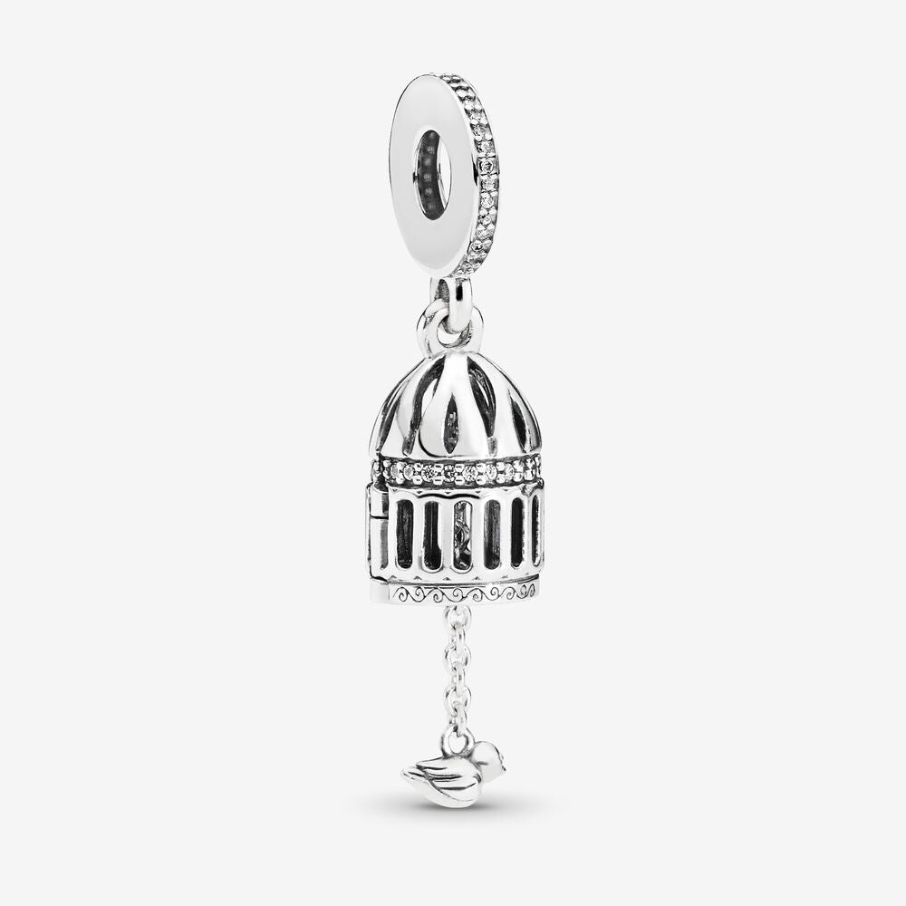 925 Sterling Silver Cage and Bird Dangle Charm
