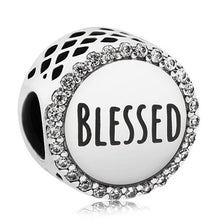 Load image into Gallery viewer, 925 Sterling Silver Clear CZ Engraved Blessed Bead Charm