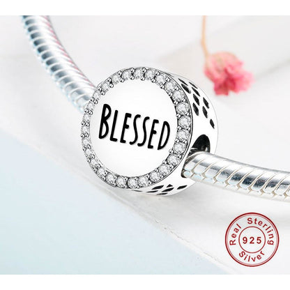 Blessed Clear CZ Engraved Bead Charm