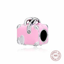 Load image into Gallery viewer, 925 Sterling Silver Love Travels Pink Enamel Suitcase Bead Charm