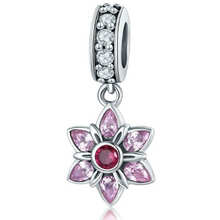 Load image into Gallery viewer, 925 Sterling Silver Pink CZ Spring Flower Dangle Charm